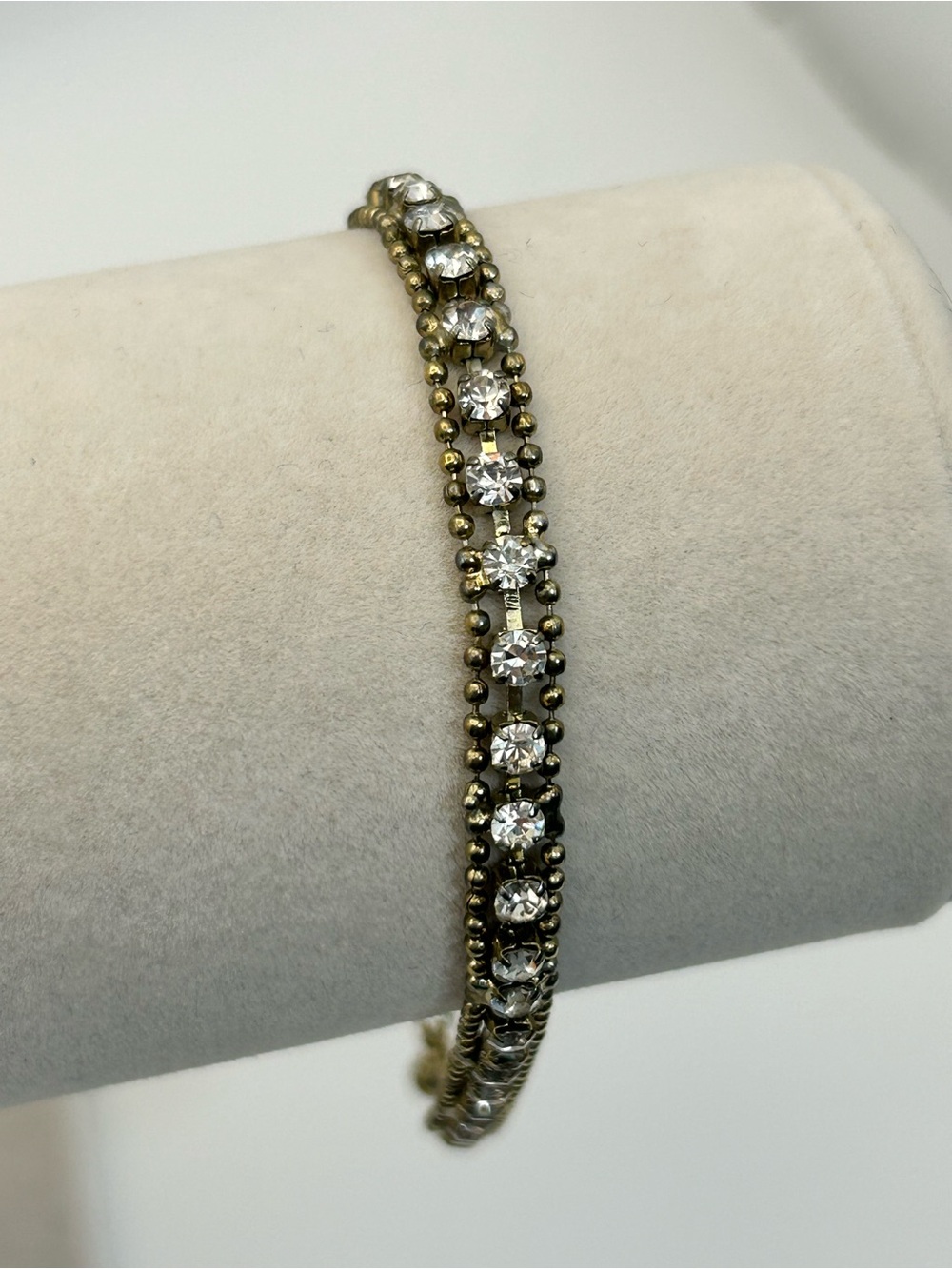 Vintage Clear Crystal Tennis Bracelet Gold-Tone Chain 8.5"